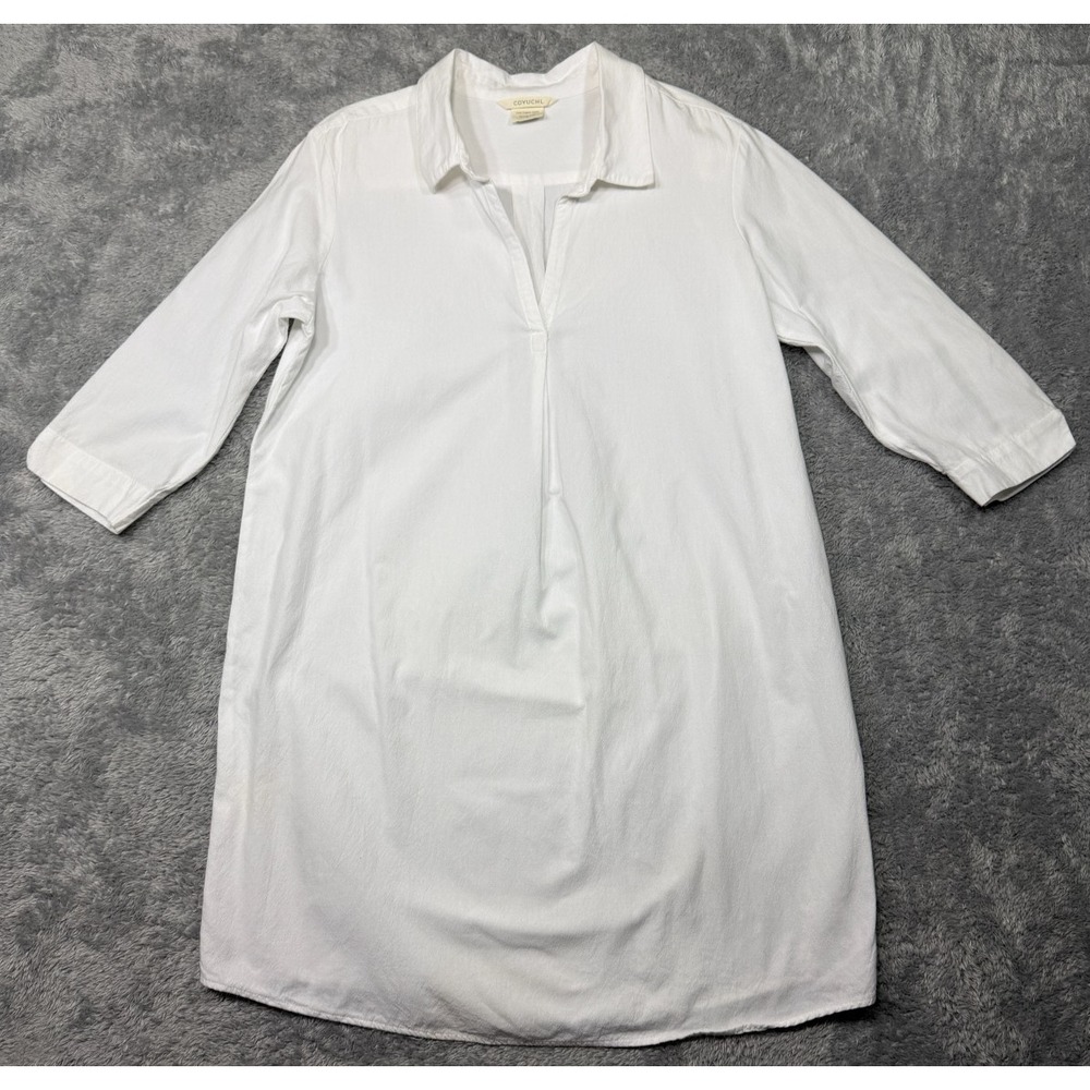 Coyuchi Organic Cotton Night Shirt Womens Small S White V Neck 3/4 Sleeves